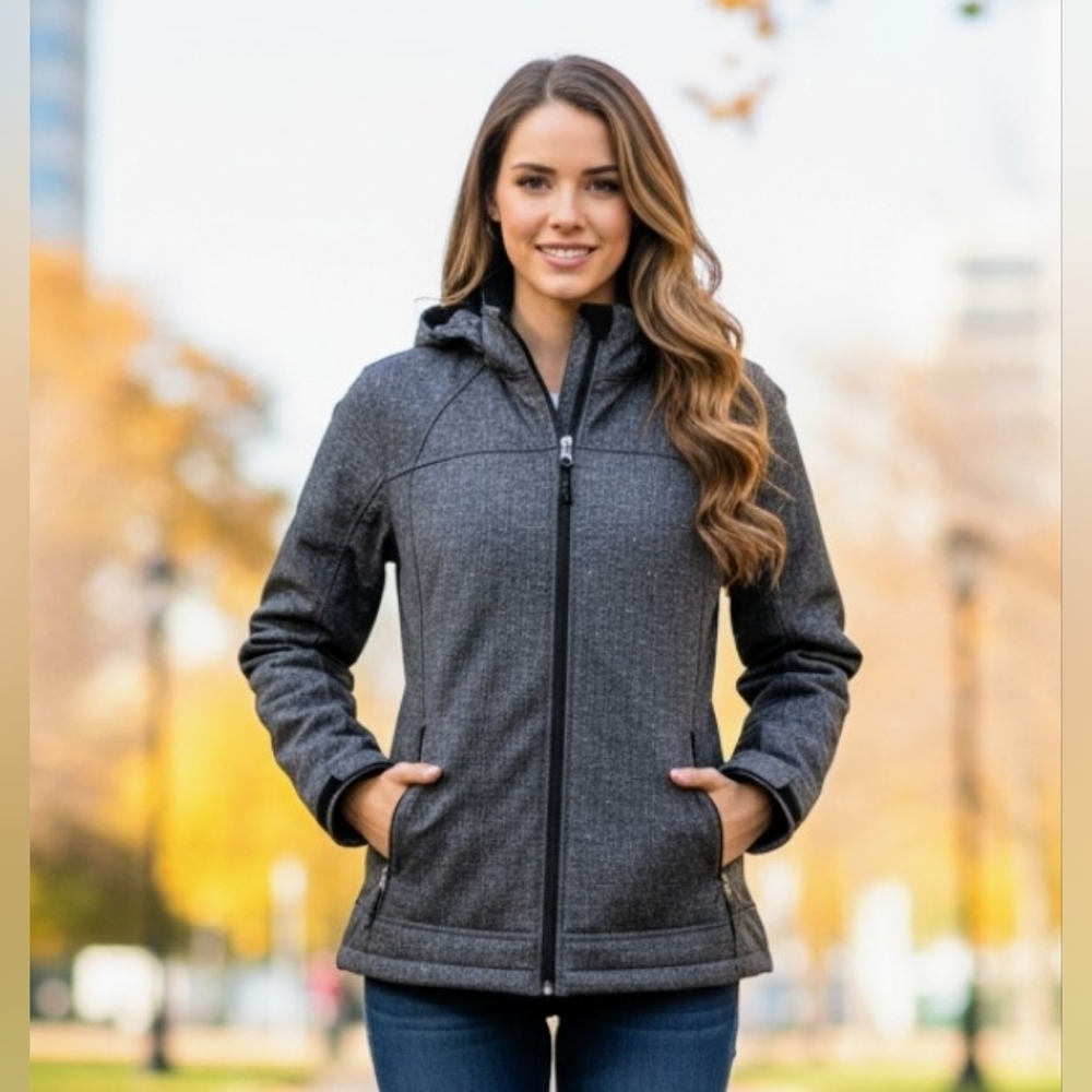 Free Country Soft Shell Grey Herringbone Jacket. Woman's Meduim. NWT